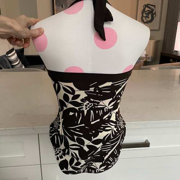 Next One Piece Floral Print Nylon Elastane Swim Suit Chocolate Brn Cream 34B UK - Picture 7 of 11